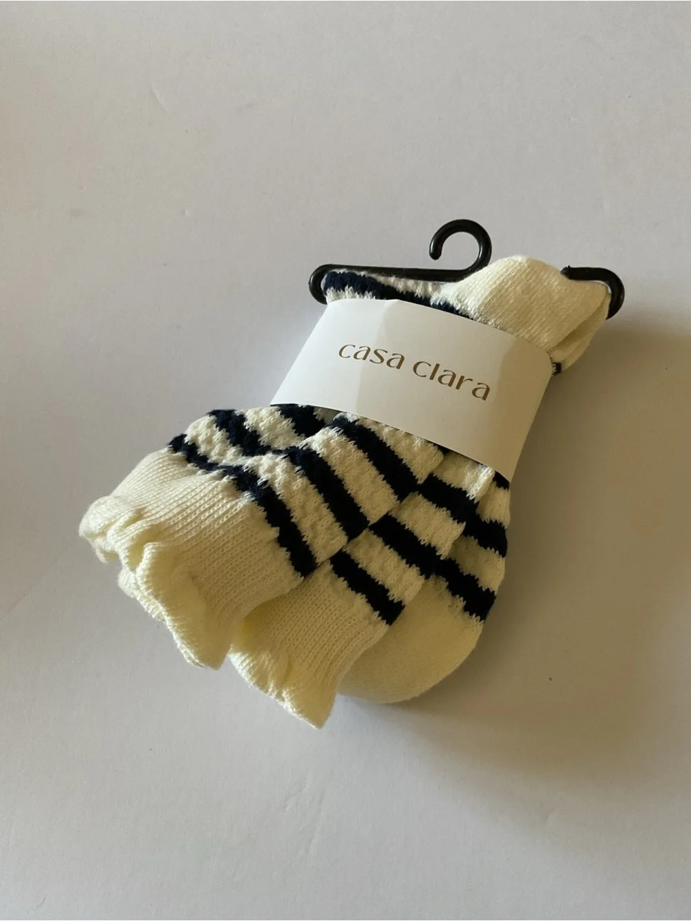 CASA CLARA WOMENS COTTON SOCKS NAVY STRIPE ON IVORY OS NWT